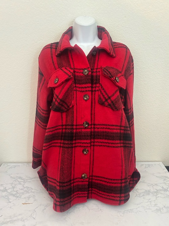 Time and Tru Jackets & Blazers - Time And Tru Heavy Duty Flannel Coat Womens M Red Black Plaid Button Pockets